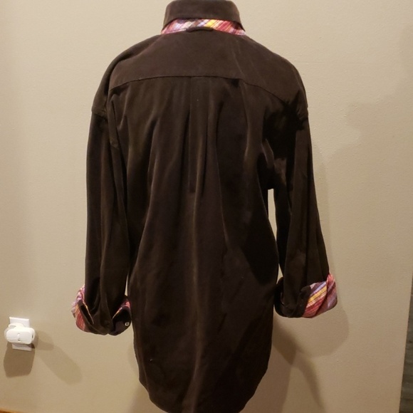 Chocolate brown and plaid corduroy long sleeve - Picture 5 of 6